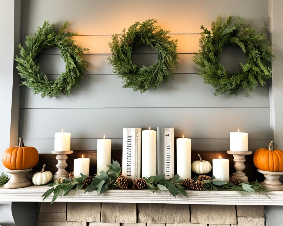 farmhouse mantel vignettes