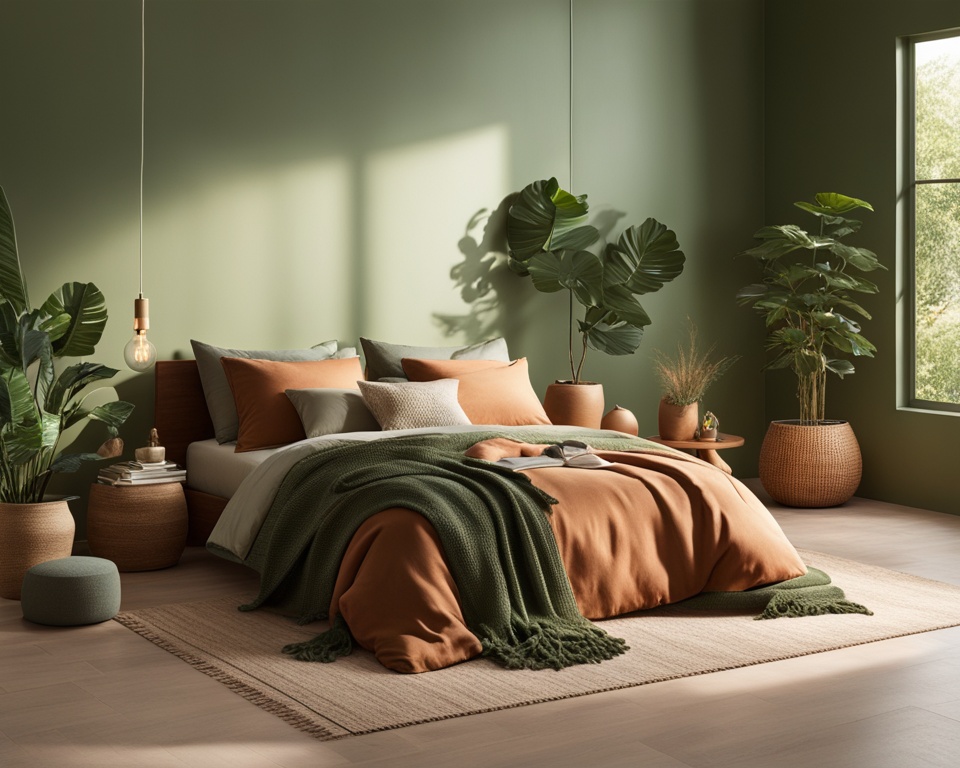 green and terracotta bedroom ideas